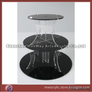 Black Round Finely Designed Acrylic 3 Tiers Tower Wedding Cup Cake Display Stand Rack